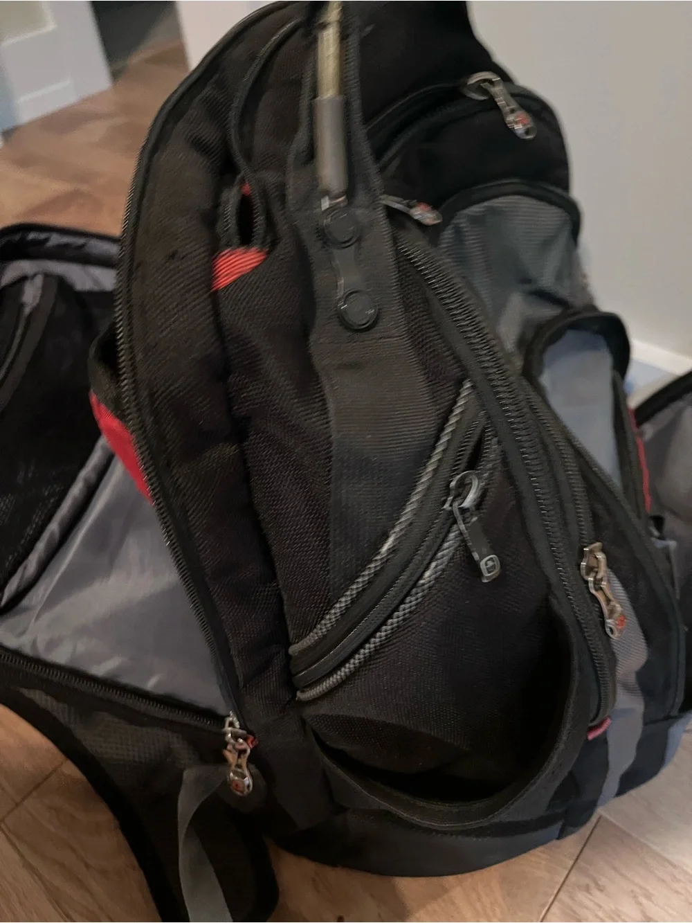K-Swiss Black Gray Backpack with Red Accent